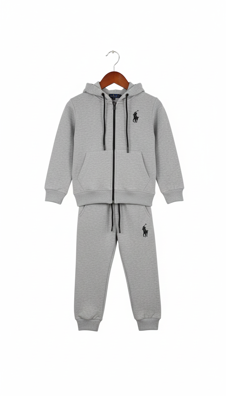 Fleece Kids Tracksuit - Winter Warm Hoodie & Trouser Set POLO HIGH DENSITY LOGO