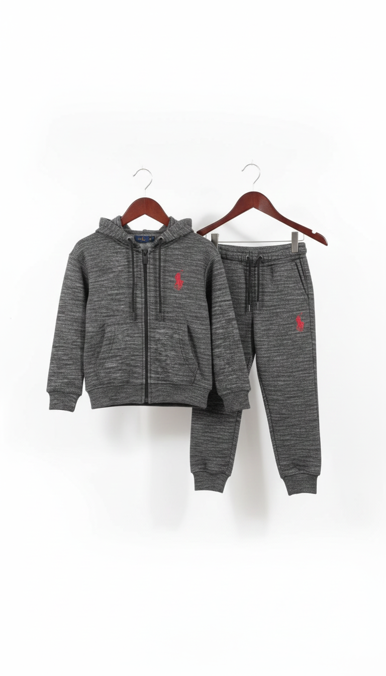 Fleece Kids Tracksuit - Winter Warm Hoodie & Trouser Set POLO HIGH DENSITY LOGO