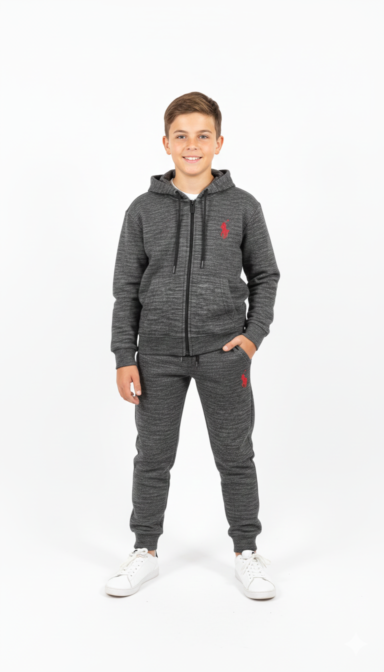 Fleece Kids Tracksuit - Winter Warm Hoodie & Trouser Set POLO HIGH DENSITY LOGO