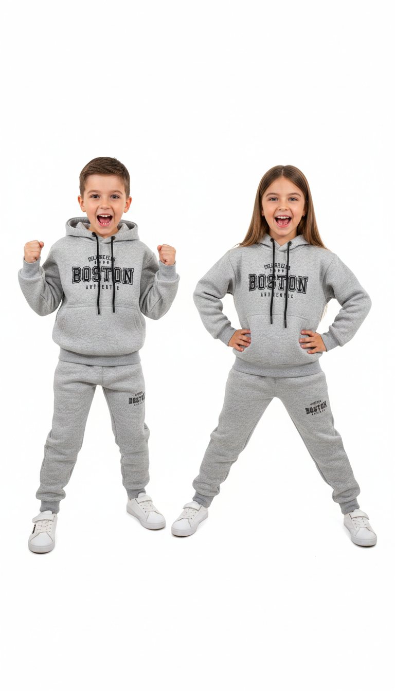Kids' "Boston Authentic"  High Density Printed Varsity Hoodie & Jogger Set
