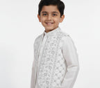 Boys' Premium White Kurta Pajama Set with Silver Embroidered Waistcoat AGE 2 to 10 YEAR
