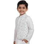 Boys' Premium White Kurta Pajama Set with Silver Embroidered Waistcoat AGE 2 to 10 YEAR