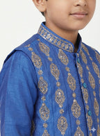 Boys Festive Wear: Silk Kurta Pajama with Embroidered Waistcoat (Age 2-10 Years)