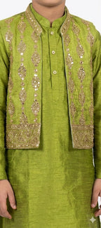 Boys Festive Wear: Silk Kurta Pajama with Embroidered Waistcoat (Age 2-10 Years)