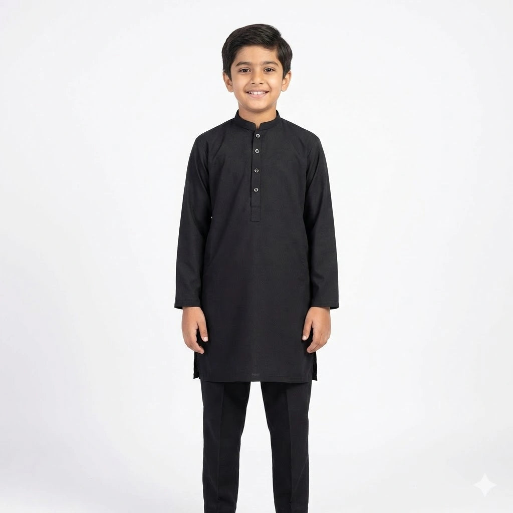 Jet Black Boys Kurta Shalwar minimal style