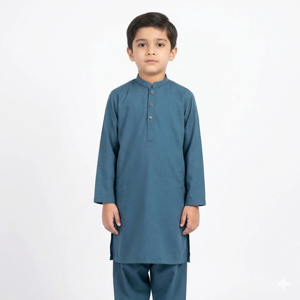 Teal Blue Kids Kurta Shalwar traditional dress.
